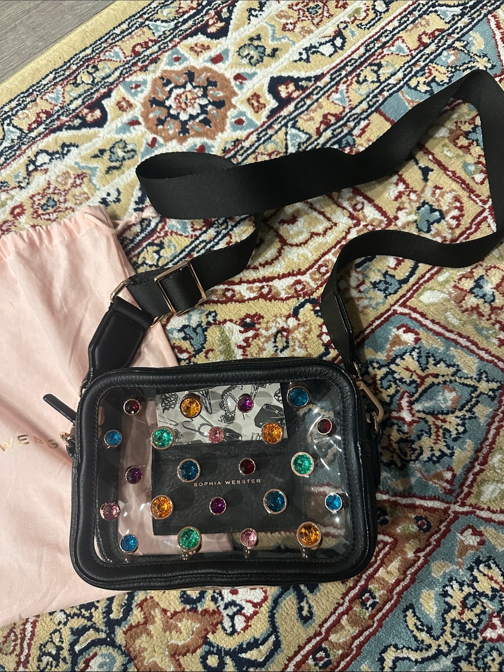 Sophia Webster Black Clear Crossbody with Multicolored Gemstones